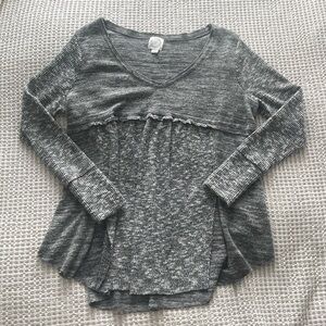 Grey babydoll long sleeve knit top